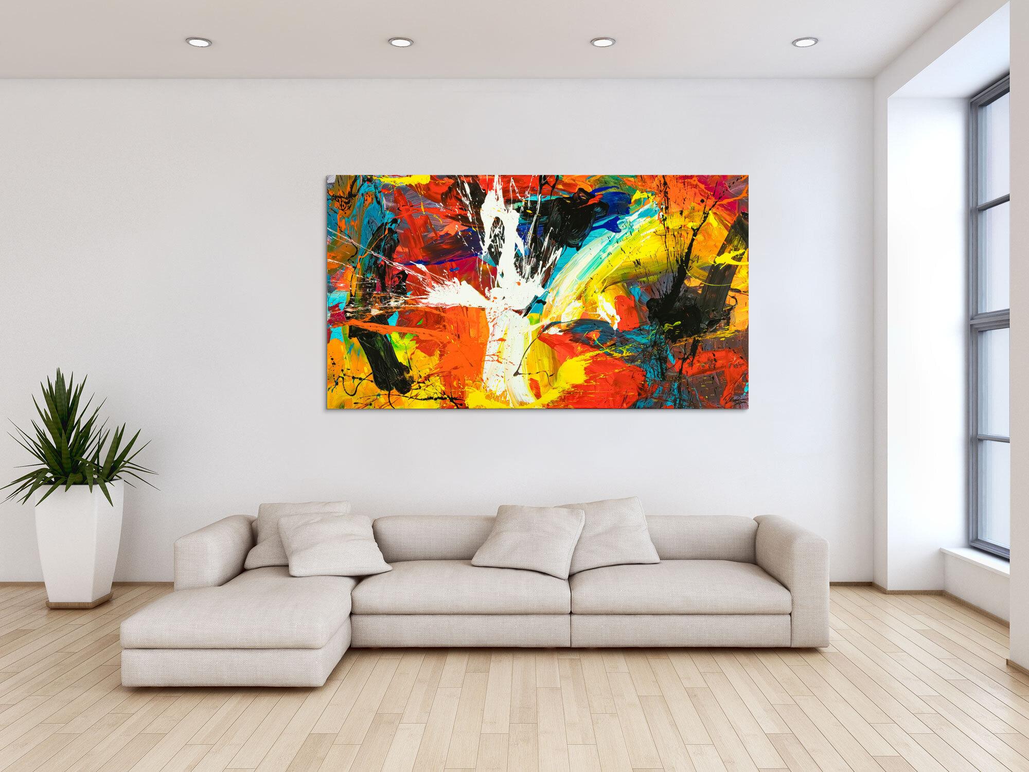 Gemälde Original abstrakt 100x180cm Action Painting Moderne Kunst handgefertigt Mischtechnik schwarz rot orange einzigartig