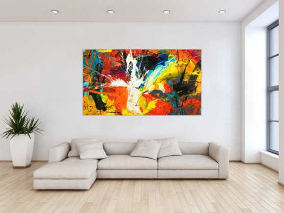 Gemälde Original abstrakt 100x180cm Action Painting Moderne Kunst handgefertigt Mischtechnik schwarz rot orange einzigartig