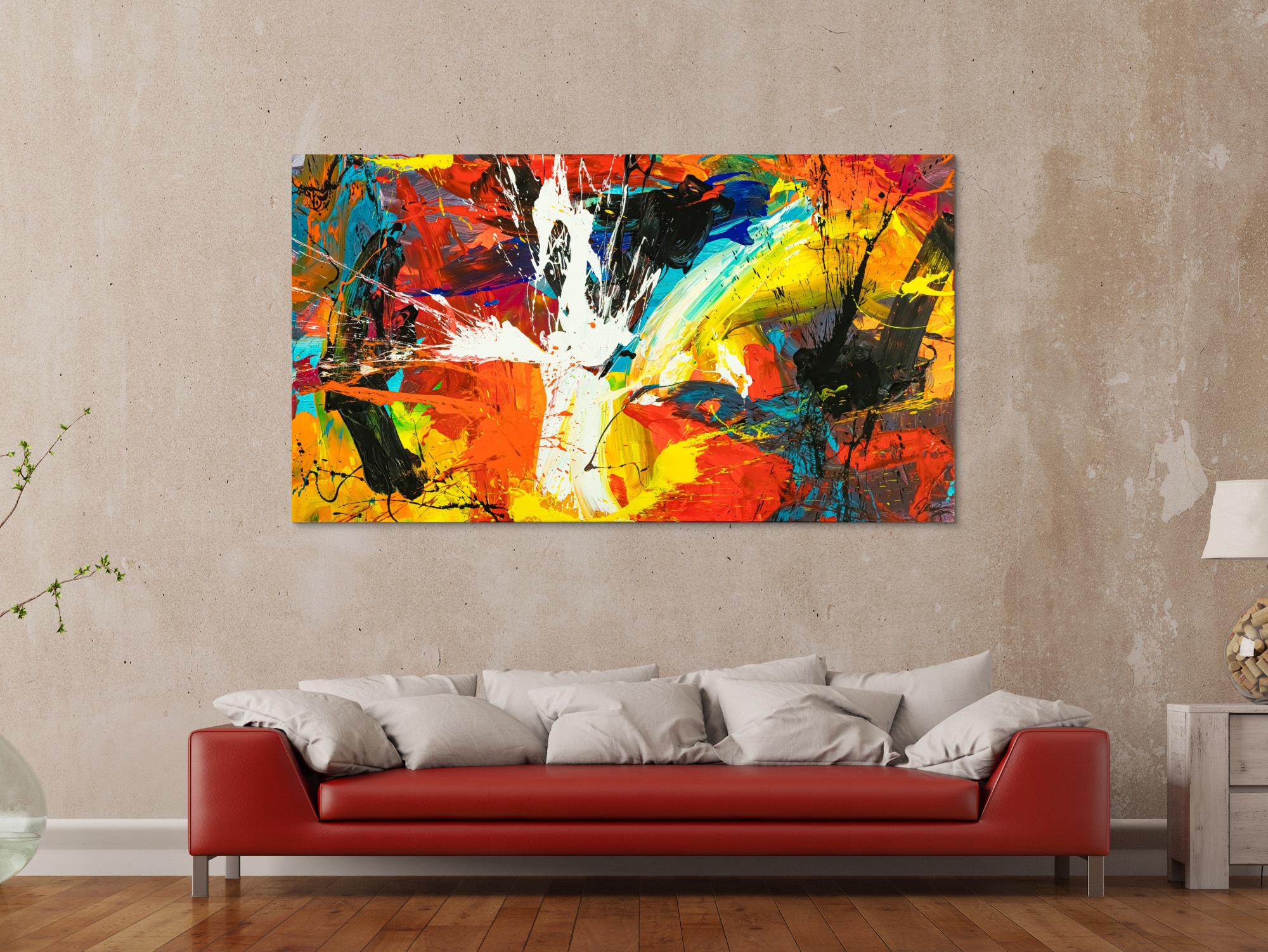 Gemälde Original abstrakt 100x180cm Action Painting Moderne Kunst handgefertigt Mischtechnik schwarz rot orange einzigartig