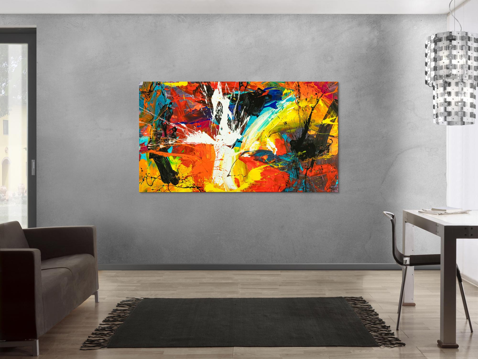 Gemälde Original abstrakt 100x180cm Action Painting Moderne Kunst handgefertigt Mischtechnik schwarz rot orange einzigartig