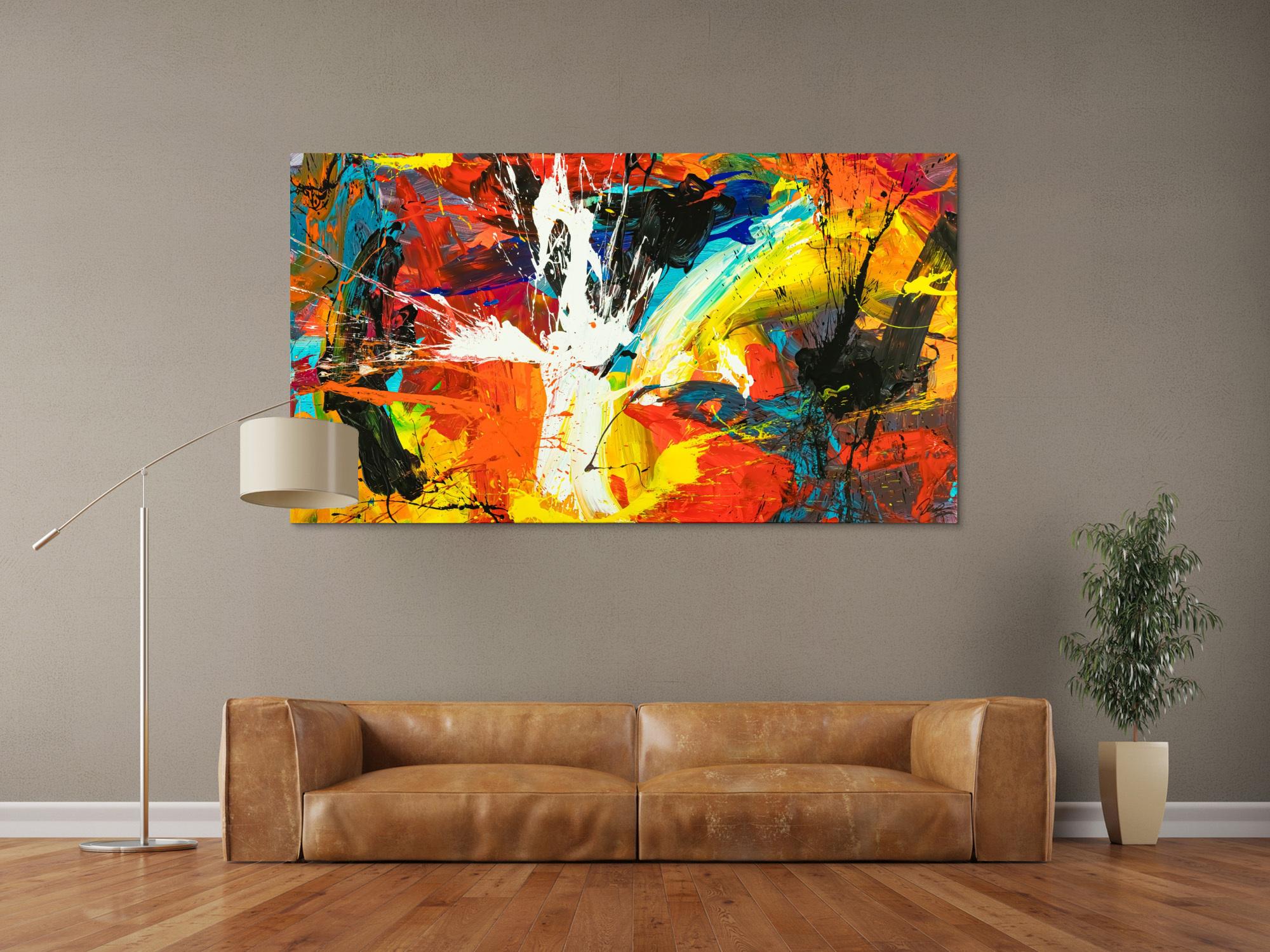 Gemälde Original abstrakt 100x180cm Action Painting Moderne Kunst handgefertigt Mischtechnik schwarz rot orange einzigartig