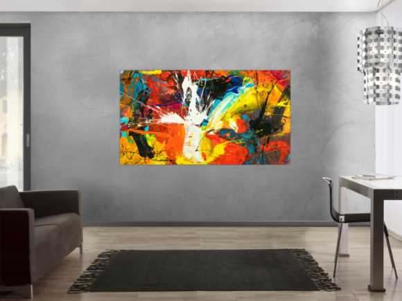 Gemälde Original abstrakt 100x180cm Action Painting Moderne Kunst handgefertigt Mischtechnik schwarz rot orange einzigartig