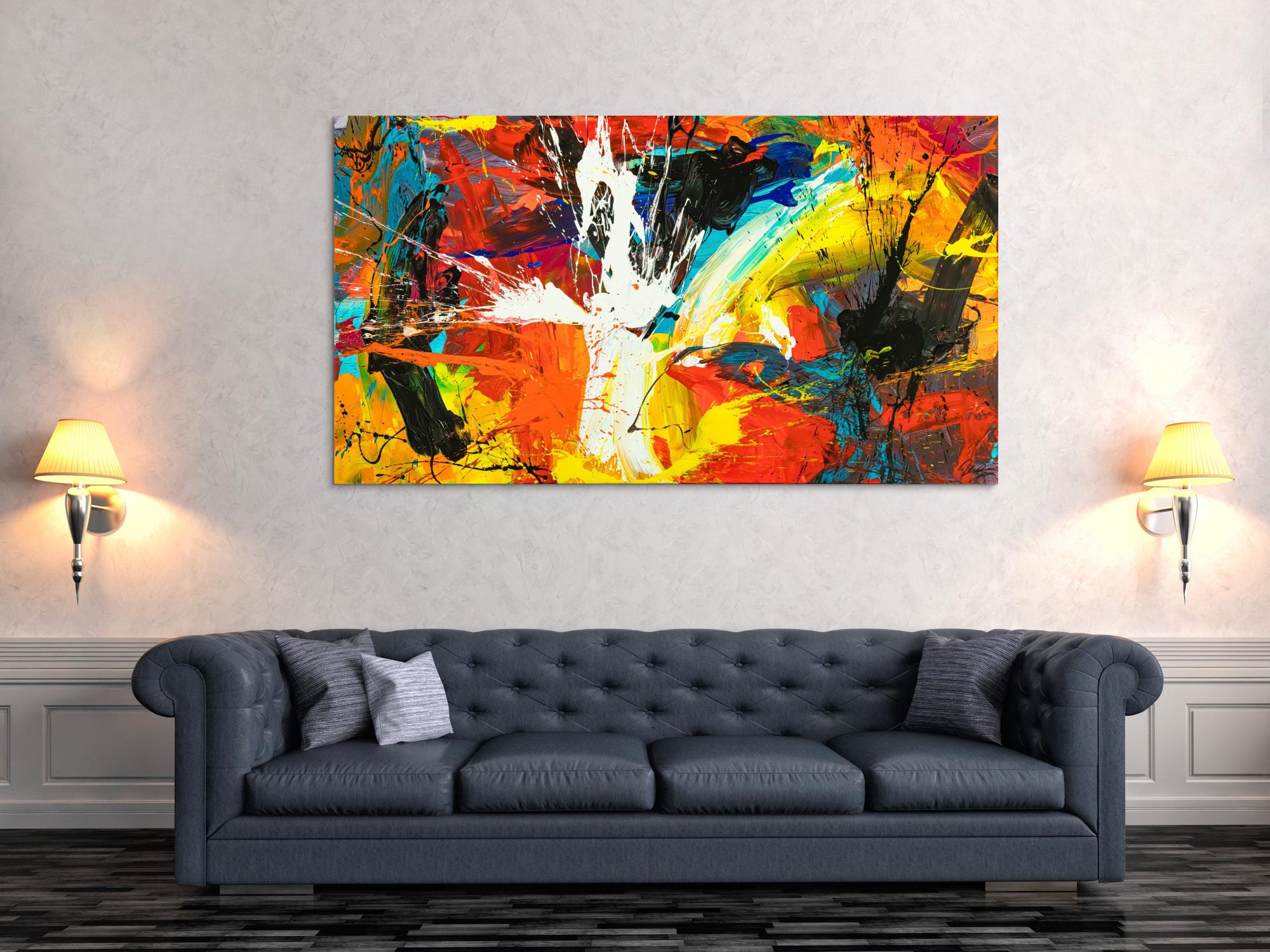 Gemälde Original abstrakt 100x180cm Action Painting Moderne Kunst handgefertigt Mischtechnik schwarz rot orange einzigartig