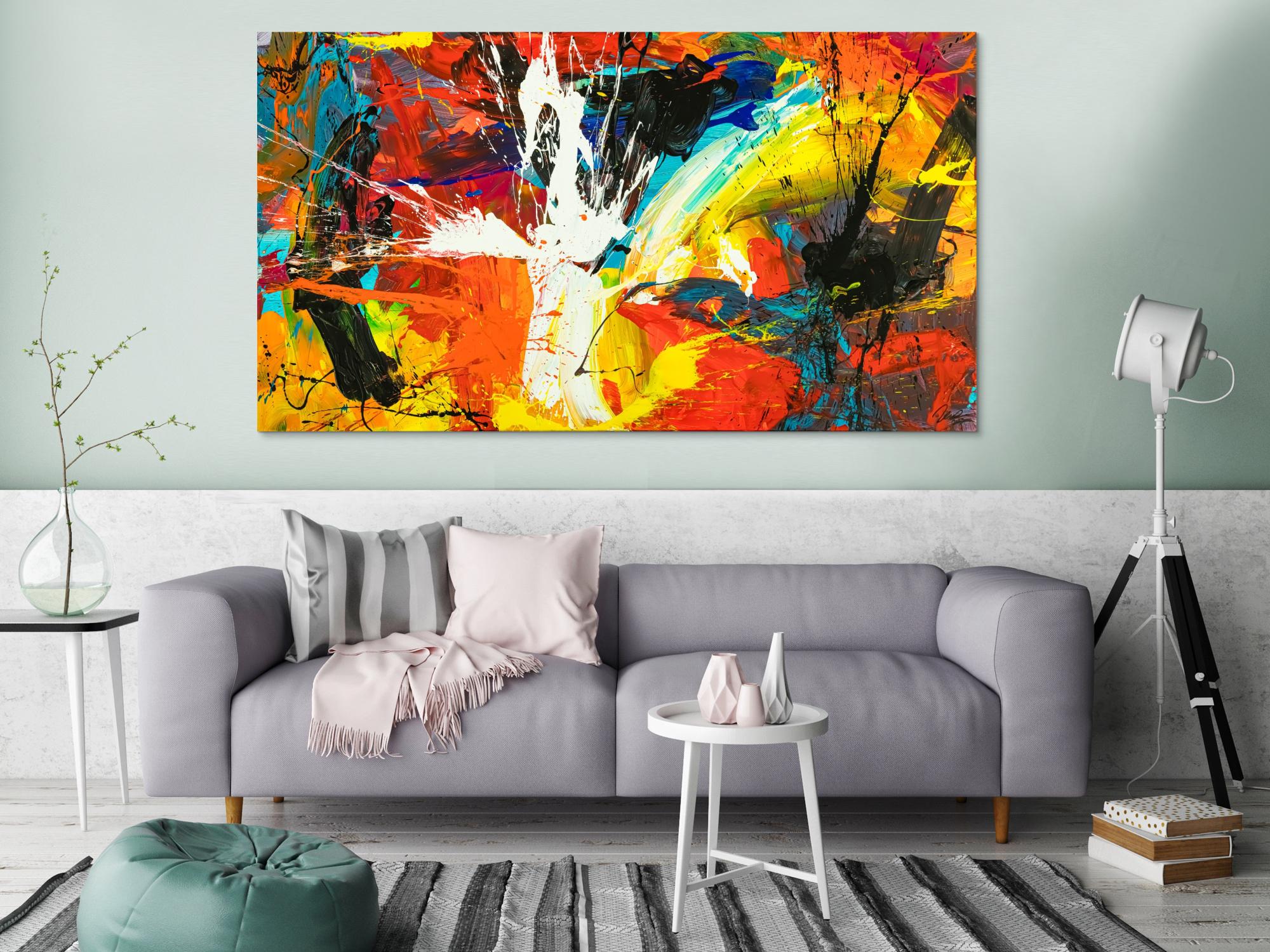 Gemälde Original abstrakt 100x180cm Action Painting Moderne Kunst handgefertigt Mischtechnik schwarz rot orange einzigartig