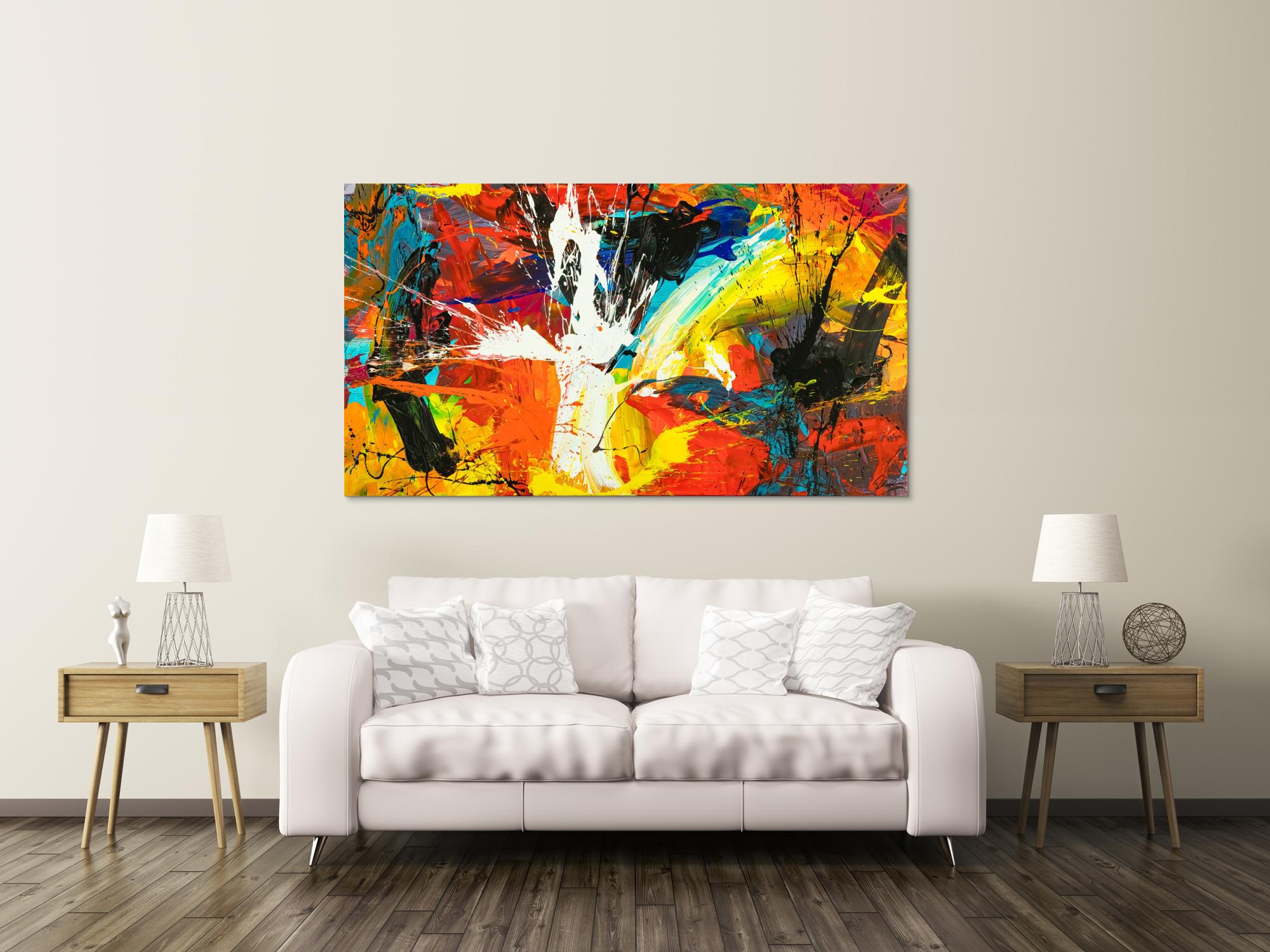 Gemälde Original abstrakt 100x180cm Action Painting Moderne Kunst handgefertigt Mischtechnik schwarz rot orange einzigartig