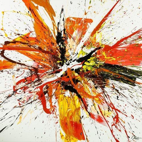 Gemälde Original abstrakt 150x150cm Action Painting Moderne Kunst handgemalt Mischtechnik weiß rot orange Einzelstück