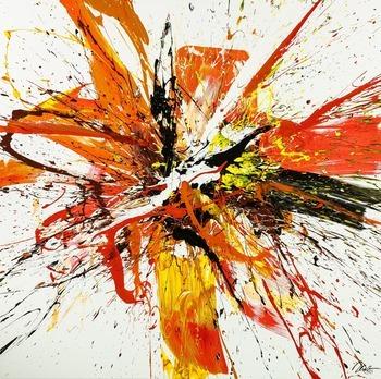 Gemälde Original abstrakt 150x150cm Action Painting Moderne Kunst handgemalt Mischtechnik weiß rot orange Einzelstück