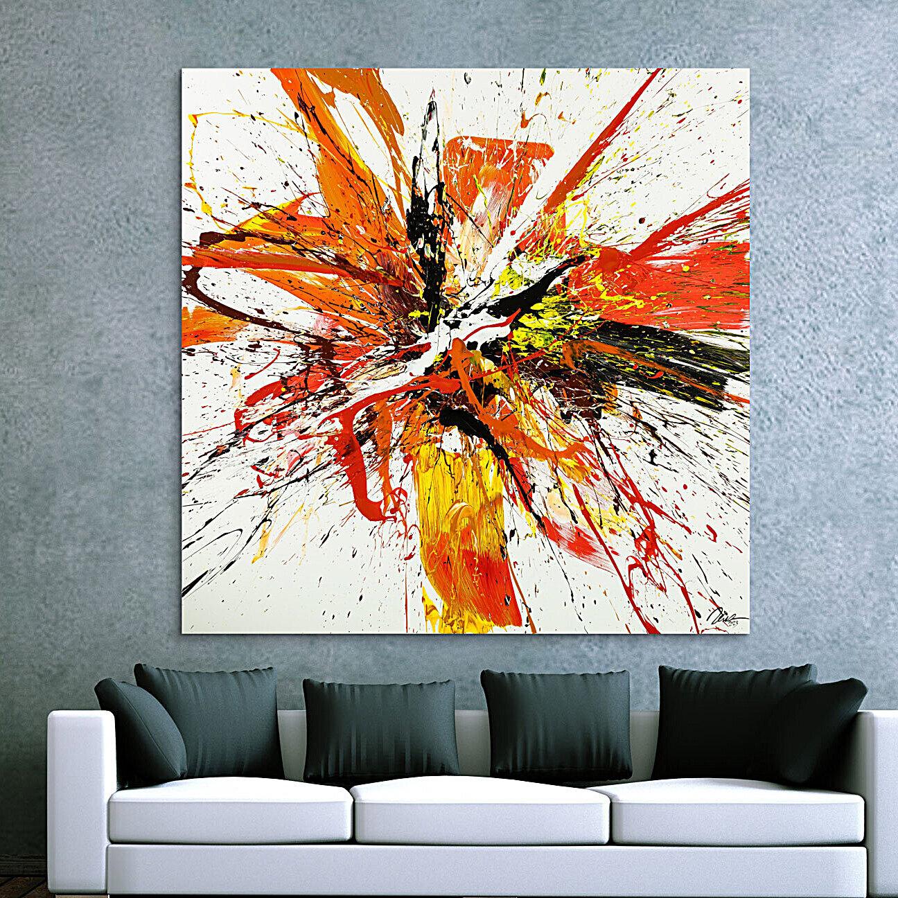Gemälde Original abstrakt 150x150cm Action Painting Moderne Kunst handgemalt Mischtechnik weiß rot orange Einzelstück