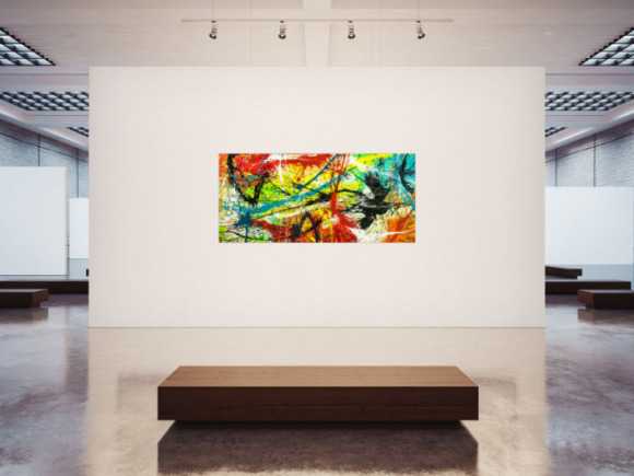 Gemälde Original abstrakt 90x200cm Action Painting expressionistisch handgefertigt Splash Art bunt rot gelb einzigartig