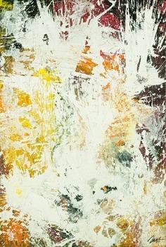 Abstraktes Original Gemälde 150x100cm Action Painting zeitgenössisch handgefertigt Mischtechnik weiß orange hochwertig