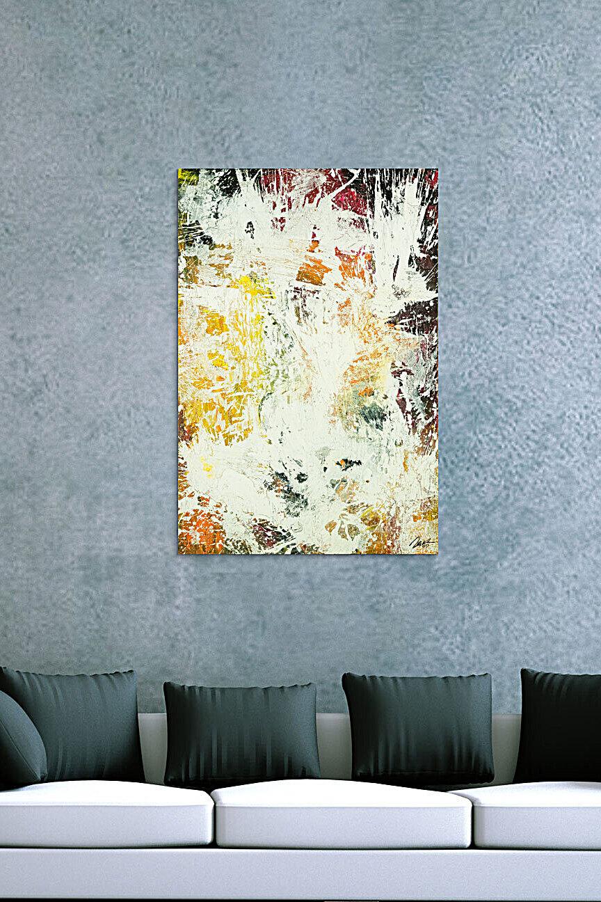 Abstraktes Original Gemälde 150x100cm Action Painting zeitgenössisch handgefertigt Mischtechnik weiß orange hochwertig