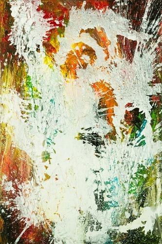 Gemälde Original abstrakt 150x100cm Action Painting zeitgenössisch auf Leinwand Mischtechnik weiß bunt orange einzigartig