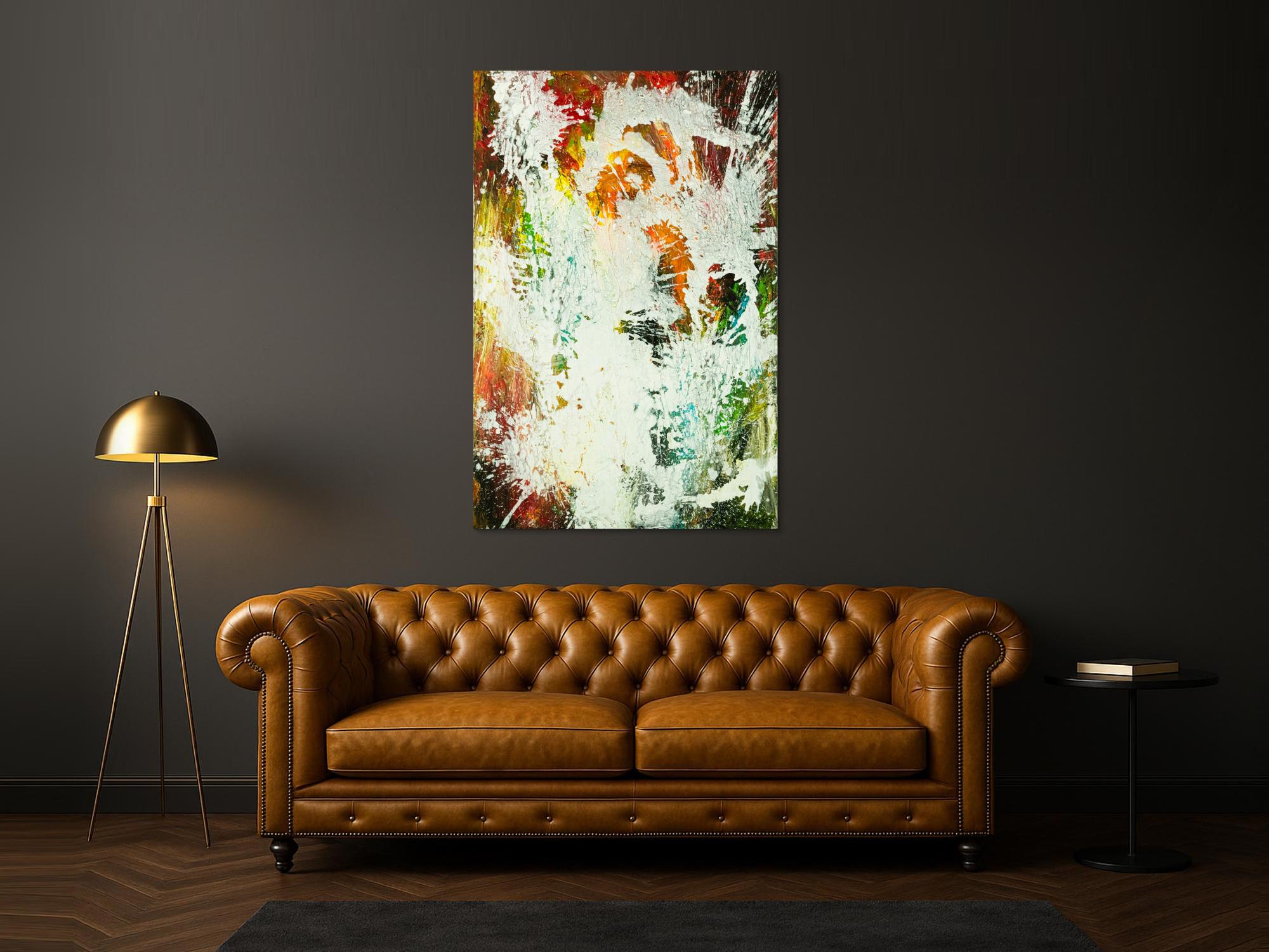 Gemälde Original abstrakt 150x100cm Action Painting zeitgenössisch auf Leinwand Mischtechnik weiß bunt orange einzigartig