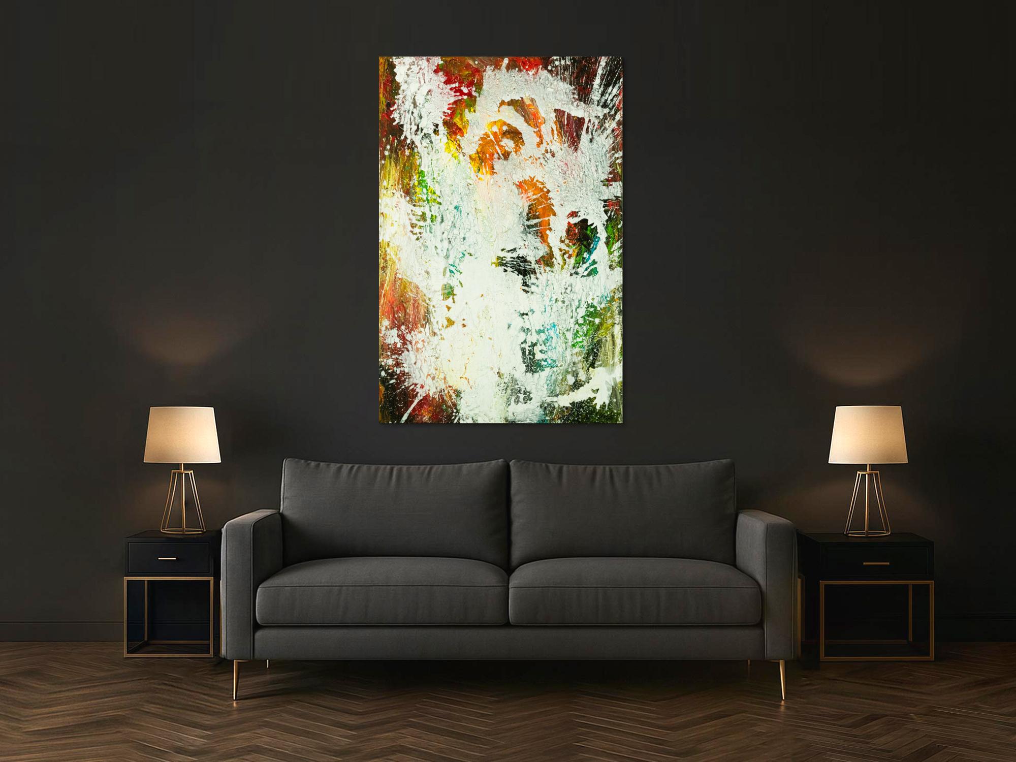 Gemälde Original abstrakt 150x100cm Action Painting zeitgenössisch auf Leinwand Mischtechnik weiß bunt orange einzigartig