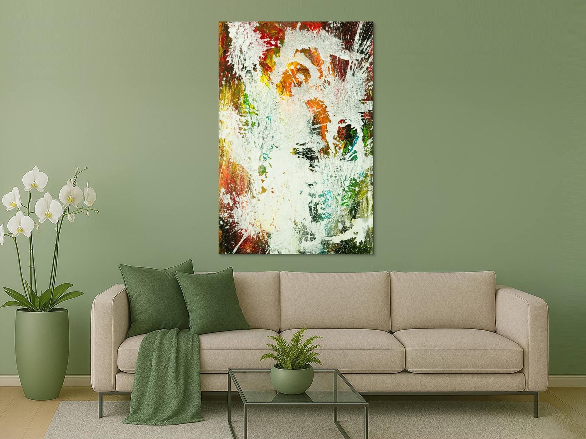 Gemälde Original abstrakt 150x100cm Action Painting zeitgenössisch auf Leinwand Mischtechnik weiß bunt orange einzigartig