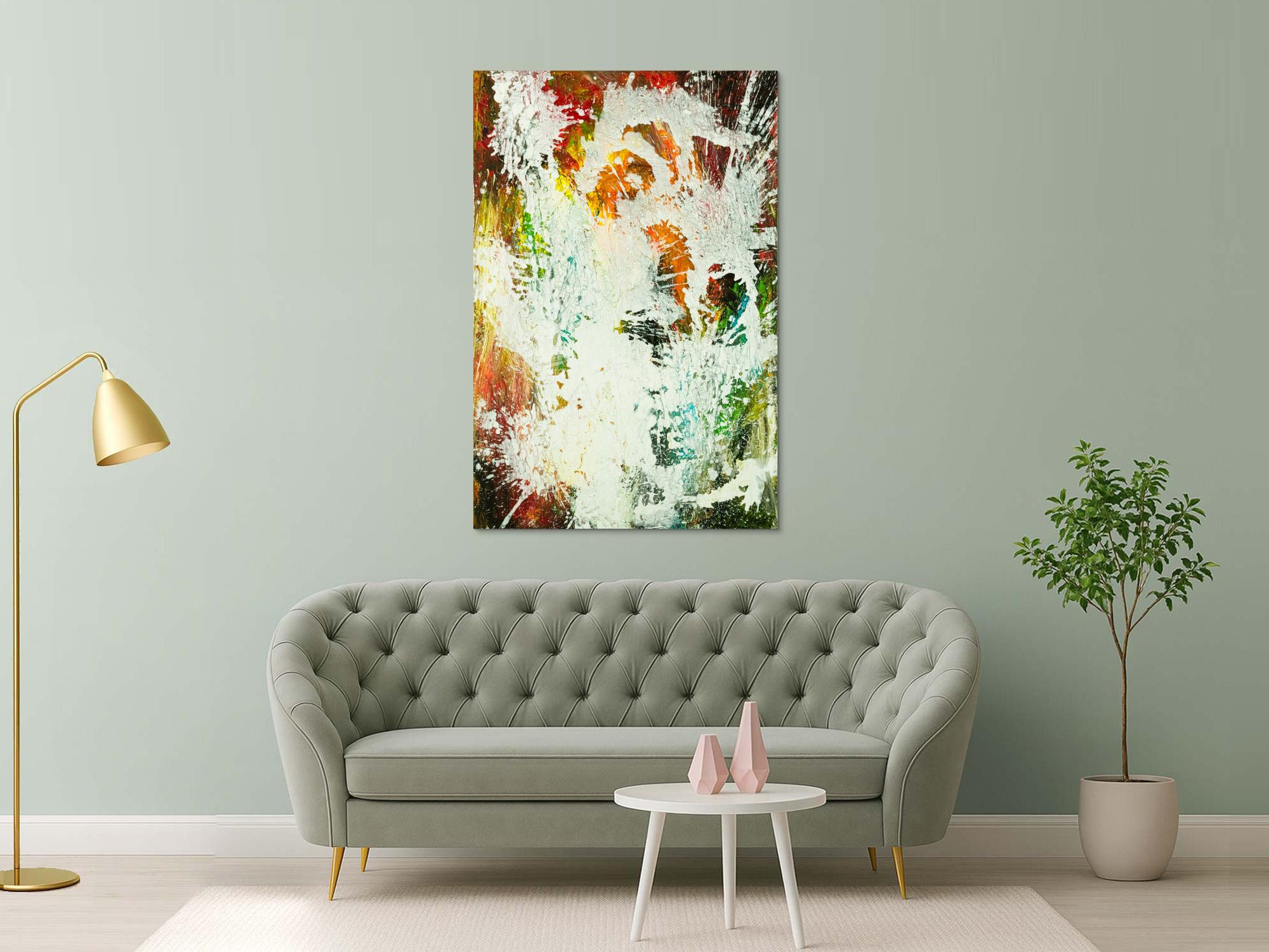 Gemälde Original abstrakt 150x100cm Action Painting zeitgenössisch auf Leinwand Mischtechnik weiß bunt orange einzigartig