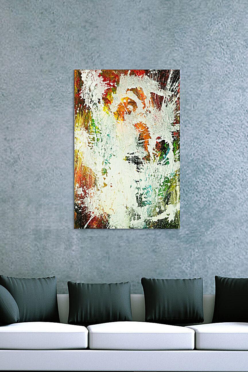 Gemälde Original abstrakt 150x100cm Action Painting zeitgenössisch auf Leinwand Mischtechnik weiß bunt orange einzigartig
