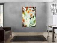 Gemälde Original abstrakt 150x100cm Action Painting zeitgenössisch auf Leinwand Mischtechnik weiß bunt orange einzigartig