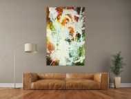 Gemälde Original abstrakt 150x100cm Action Painting zeitgenössisch auf Leinwand Mischtechnik weiß bunt orange einzigartig