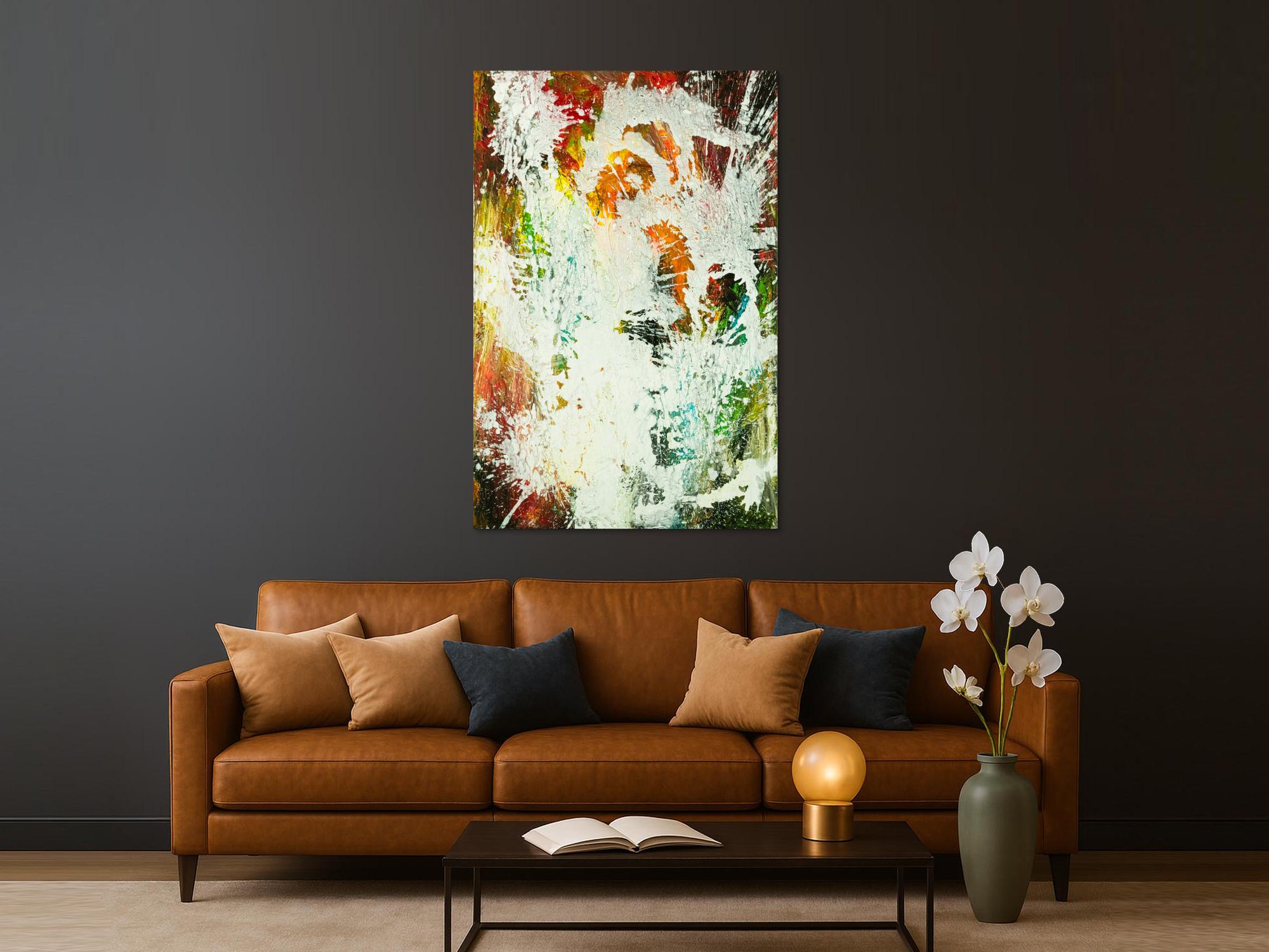 Gemälde Original abstrakt 150x100cm Action Painting zeitgenössisch auf Leinwand Mischtechnik weiß bunt orange einzigartig