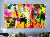Abstraktes Acrylbild XXL 150x250cm handgemalt Action Painting Splash Art NEON Farben sehr bunt