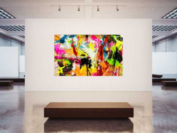 Abstraktes Acrylbild XXL 150x250cm handgemalt Action Painting Splash Art NEON Farben sehr bunt