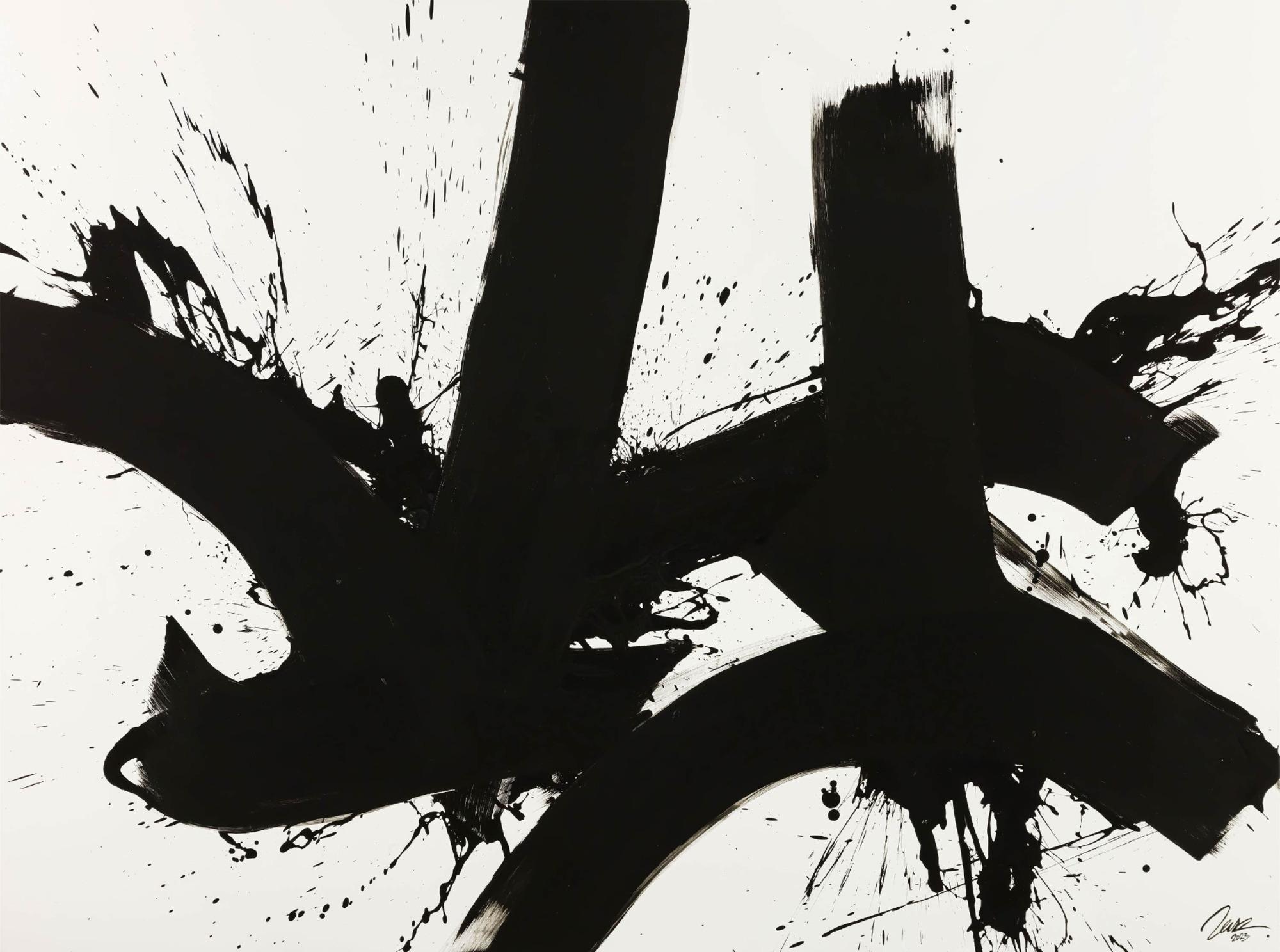 Gemälde Original abstrakt 150x200cm Minimalistisch expressionistisch handgemalt Action Painting schwarz weiss Unikat