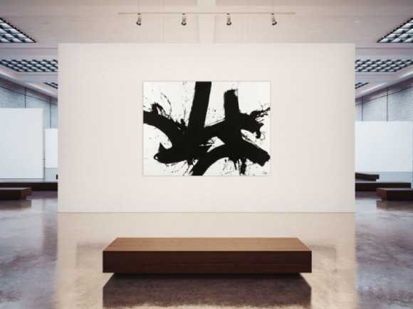 Gemälde Original abstrakt 150x200cm Minimalistisch expressionistisch handgemalt Action Painting schwarz weiss Unikat