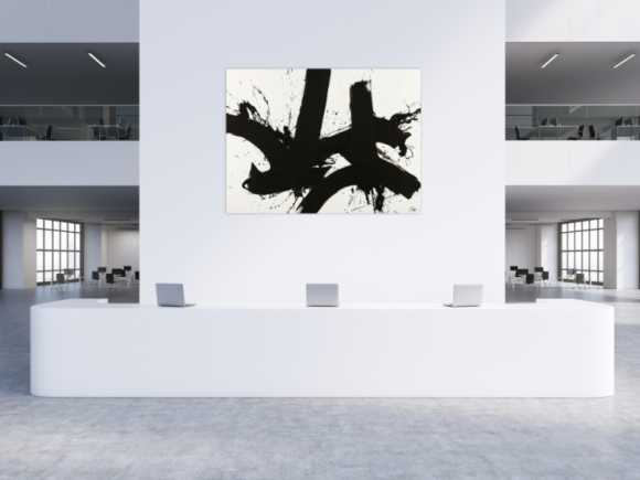 Gemälde Original abstrakt 150x200cm Minimalistisch expressionistisch handgemalt Action Painting schwarz weiss Unikat