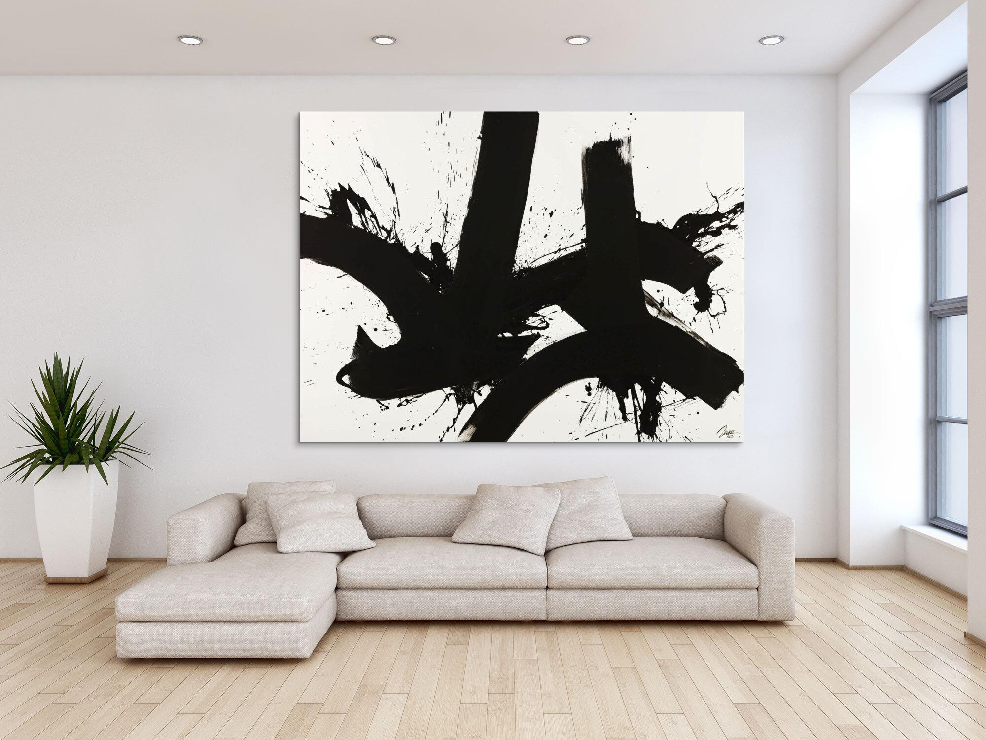 Gemälde Original abstrakt 150x200cm Minimalistisch expressionistisch handgemalt Action Painting schwarz weiss Unikat
