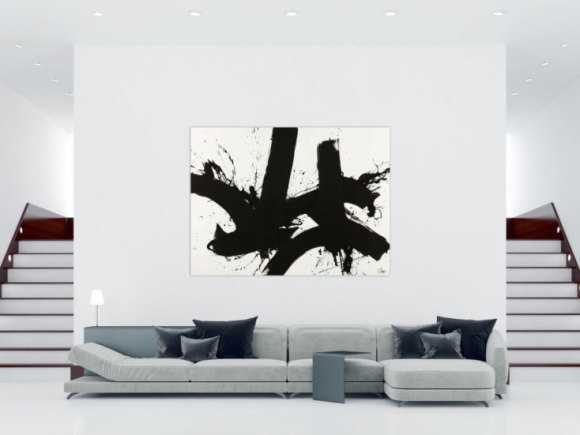 Gemälde Original abstrakt 150x200cm Minimalistisch expressionistisch handgemalt Action Painting schwarz weiss Unikat