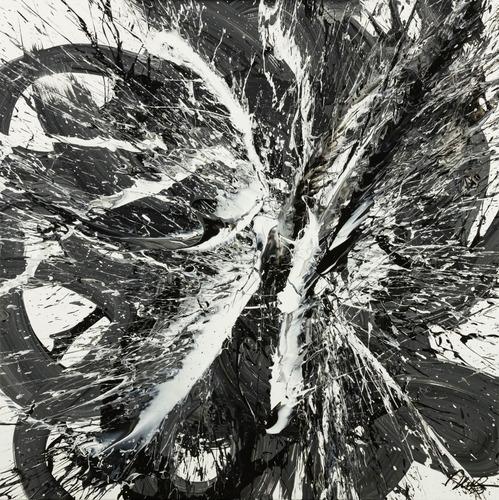 Original Gemälde abstrakt 100x100cm Action Painting Moderne Kunst handgemalt Splash Art schwarz weiss einzigartig