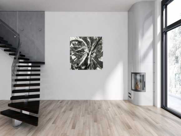 Original Gemälde abstrakt 100x100cm Action Painting Moderne Kunst handgemalt Splash Art schwarz weiss einzigartig