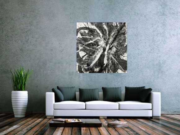 Original Gemälde abstrakt 100x100cm Action Painting Moderne Kunst handgemalt Splash Art schwarz weiss einzigartig