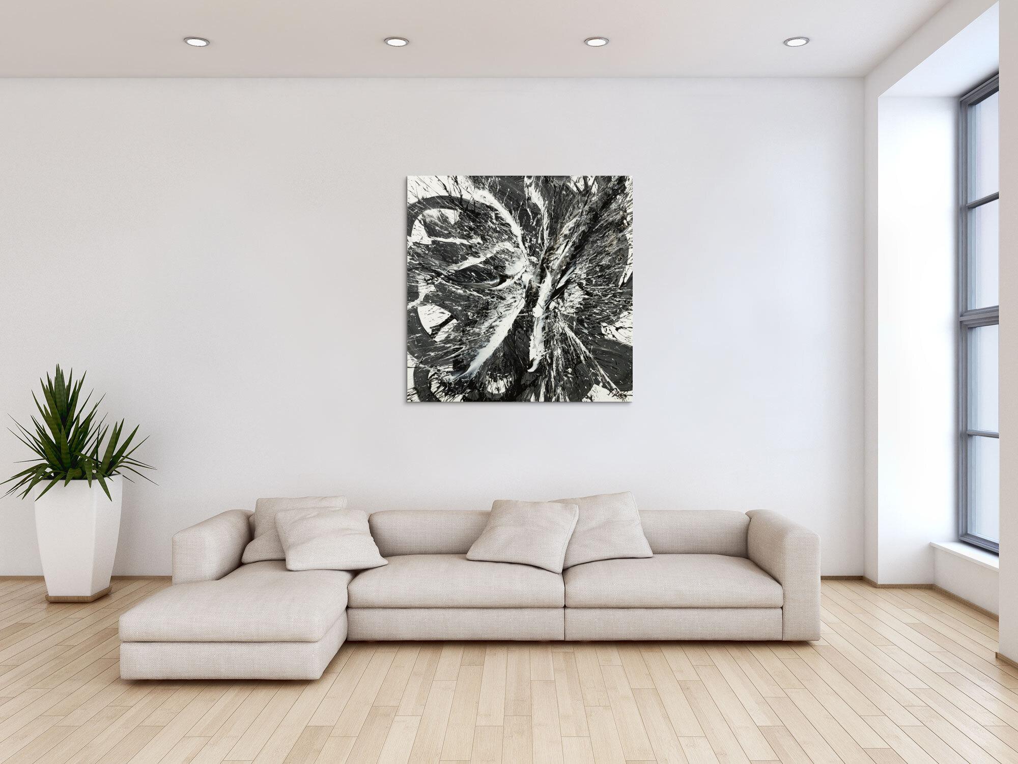 Original Gemälde abstrakt 100x100cm Action Painting Moderne Kunst handgemalt Splash Art schwarz weiss einzigartig