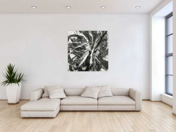 Original Gemälde abstrakt 100x100cm Action Painting Moderne Kunst handgemalt Splash Art schwarz weiss einzigartig
