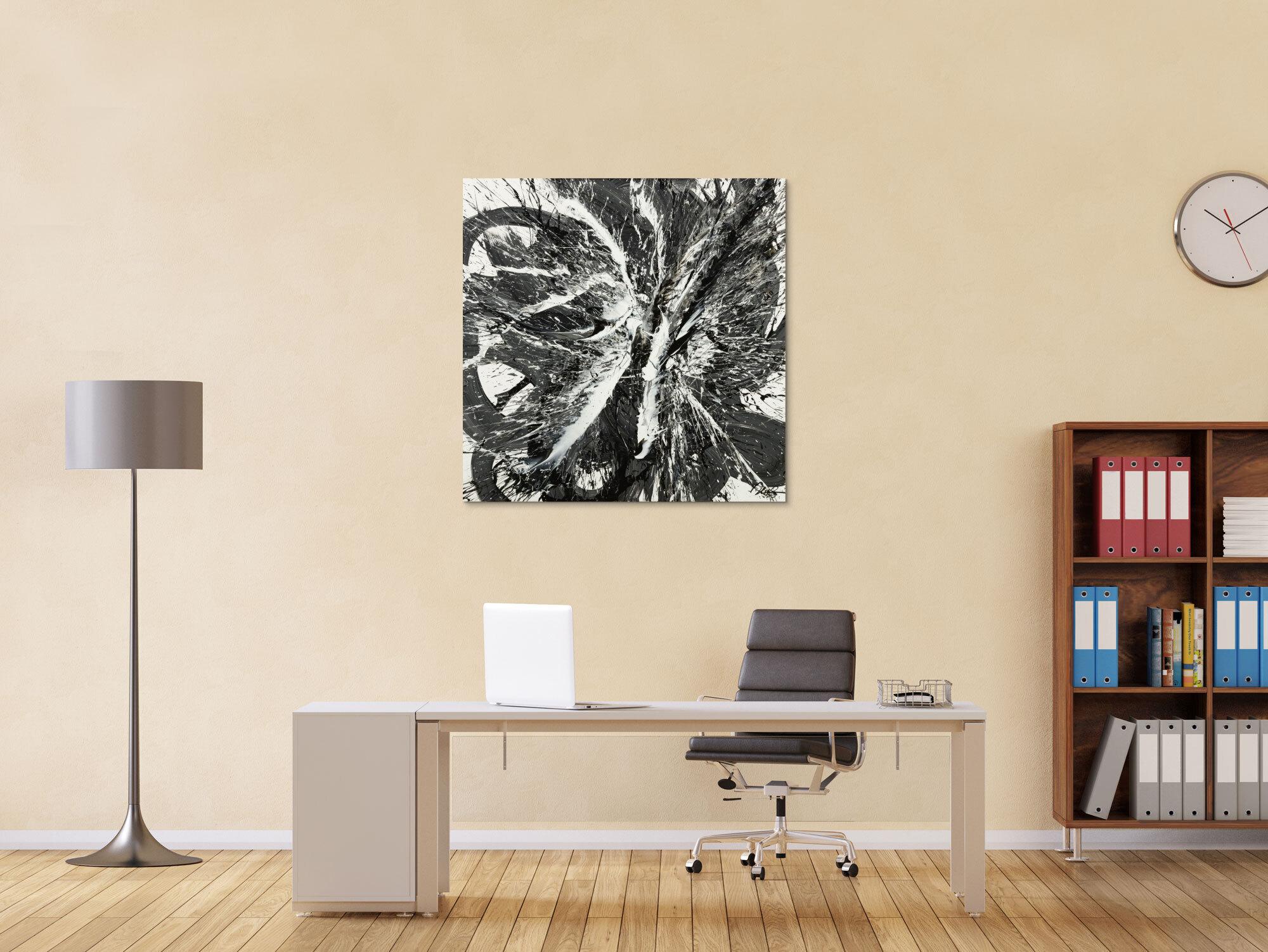 Original Gemälde abstrakt 100x100cm Action Painting Moderne Kunst handgemalt Splash Art schwarz weiss einzigartig