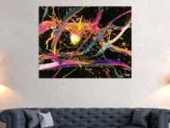 Abstraktes Gemälde 100x180cm Action Painting dynamisch Fluid Art schwarz NEON bunt auf Leinwand