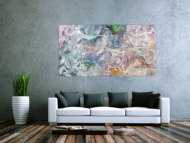 Gemälde Original abstrakt 100x180cm Mischtechnik expressionistisch handgemalt Fluid Painting weiß flieder türkis Unikat