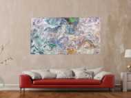 Gemälde Original abstrakt 100x180cm Mischtechnik expressionistisch handgemalt Fluid Painting weiß flieder türkis Unikat