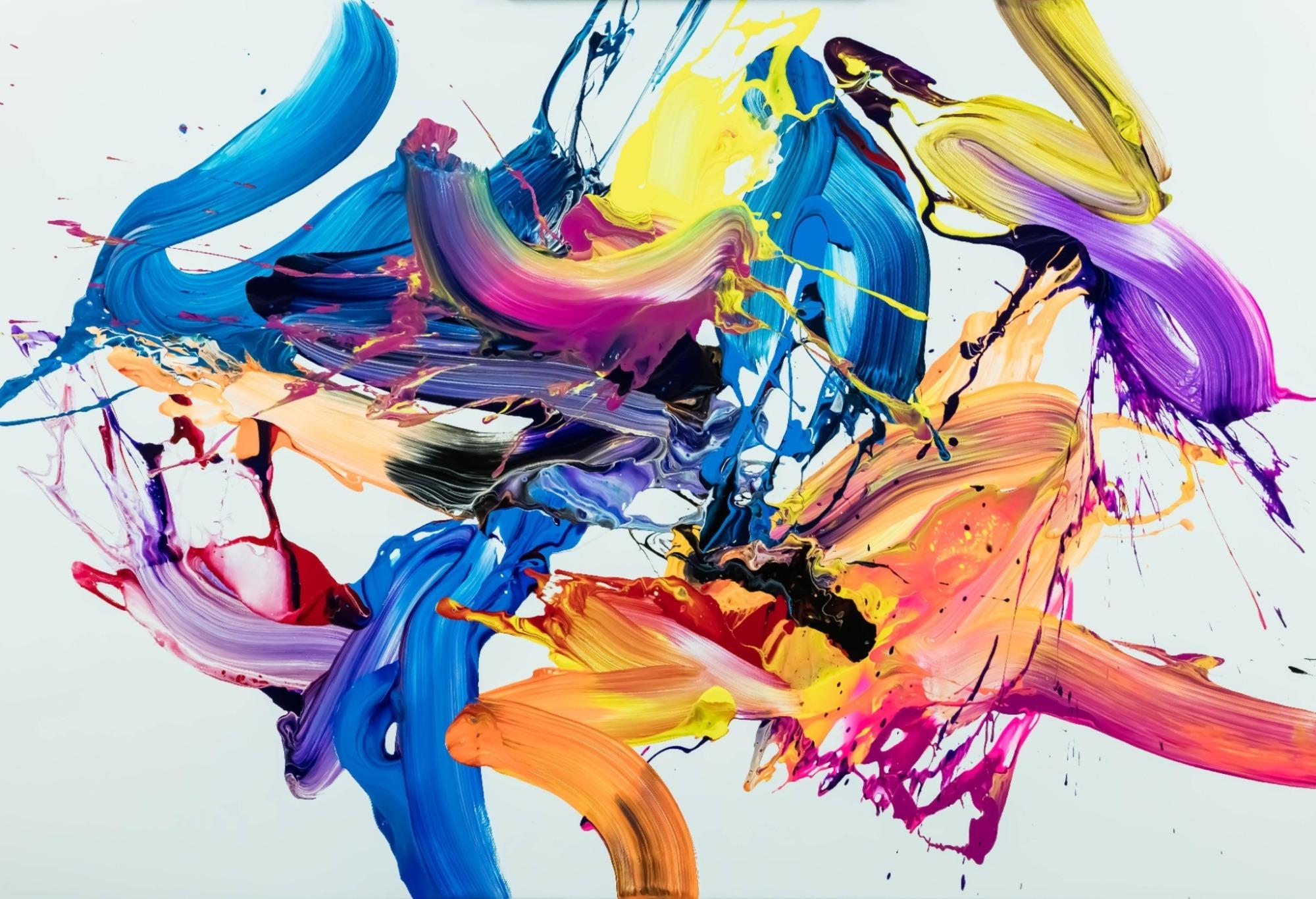 Gemälde Original abstrakt 100x150cm Action Painting Moderne Kunst auf Leinwand Fluid Painting weiß bunt blau einzigartig