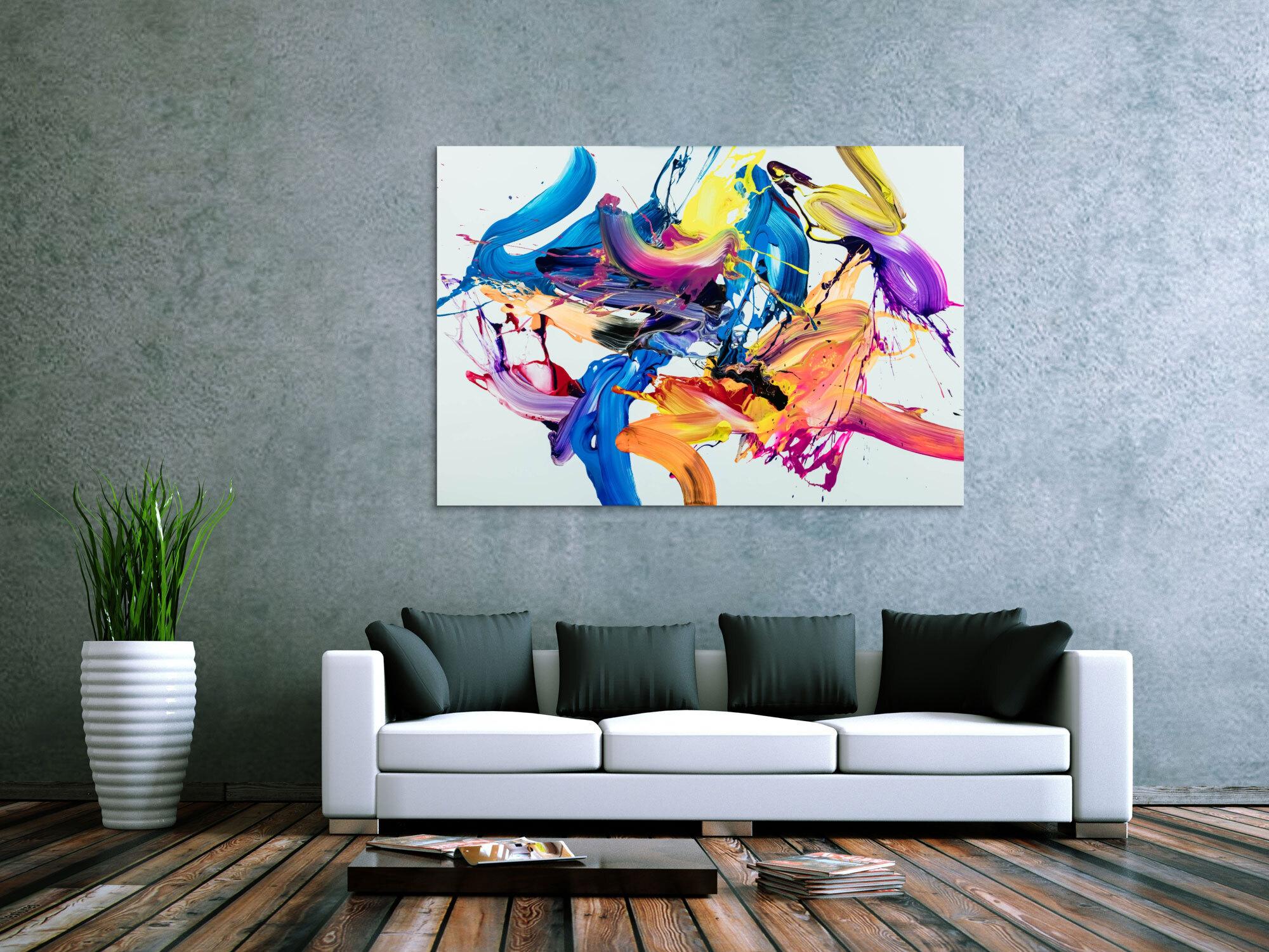 Gemälde Original abstrakt 100x150cm Action Painting Moderne Kunst auf Leinwand Fluid Painting weiß bunt blau einzigartig