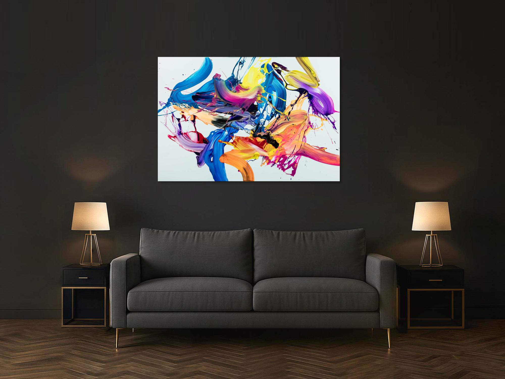 Gemälde Original abstrakt 100x150cm Action Painting Moderne Kunst auf Leinwand Fluid Painting weiß bunt blau einzigartig