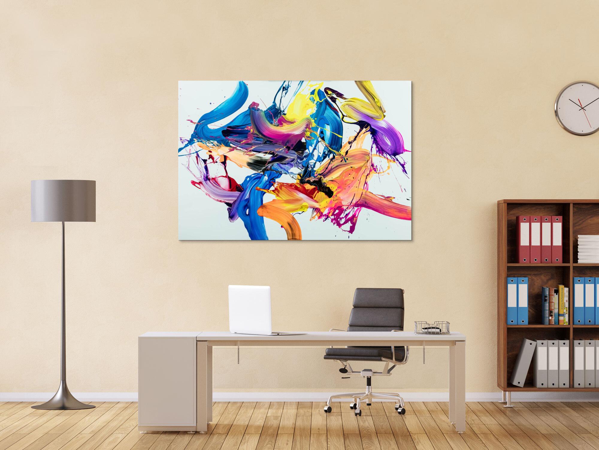 Gemälde Original abstrakt 100x150cm Action Painting Moderne Kunst auf Leinwand Fluid Painting weiß bunt blau einzigartig