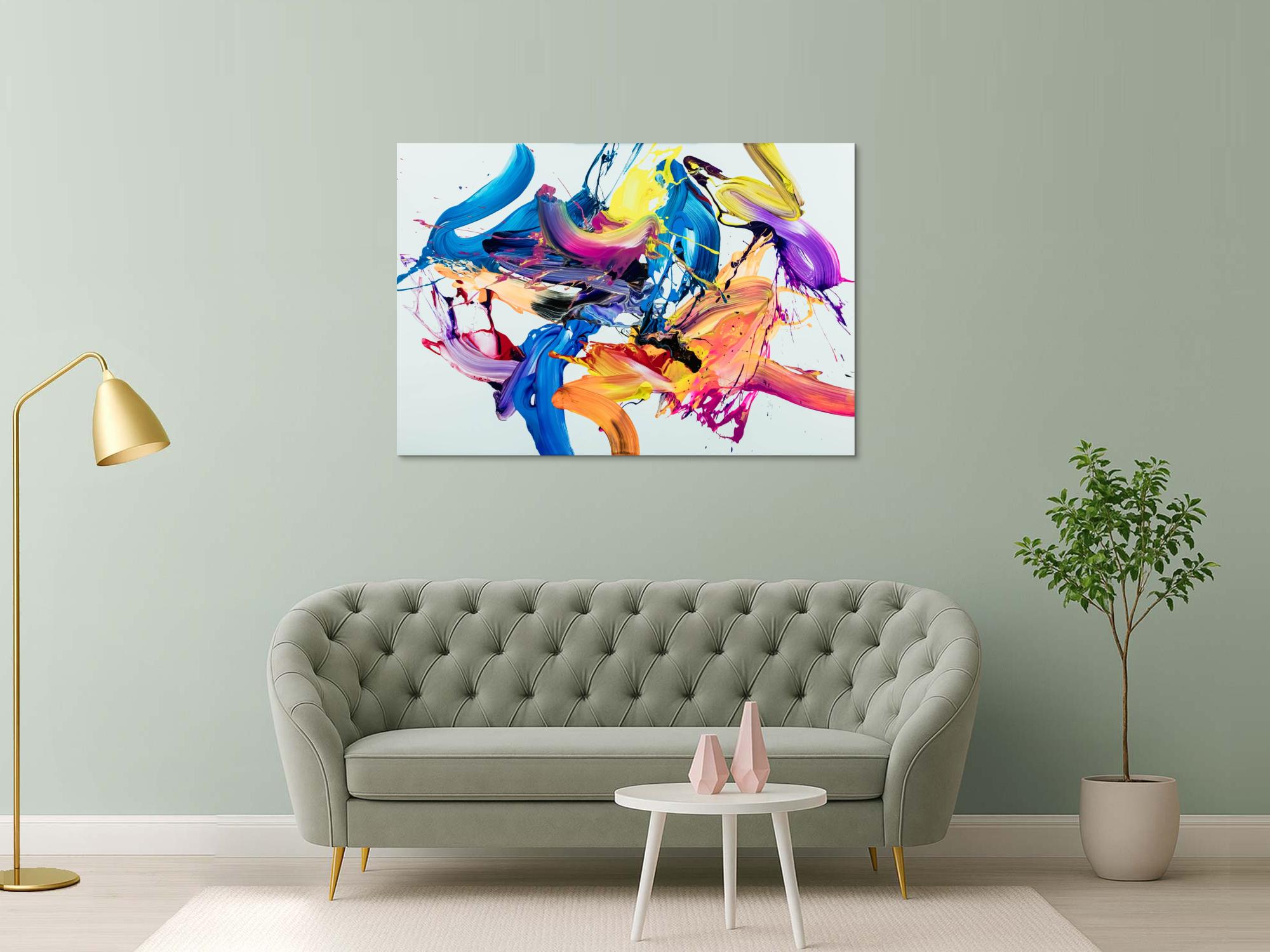 Gemälde Original abstrakt 100x150cm Action Painting Moderne Kunst auf Leinwand Fluid Painting weiß bunt blau einzigartig