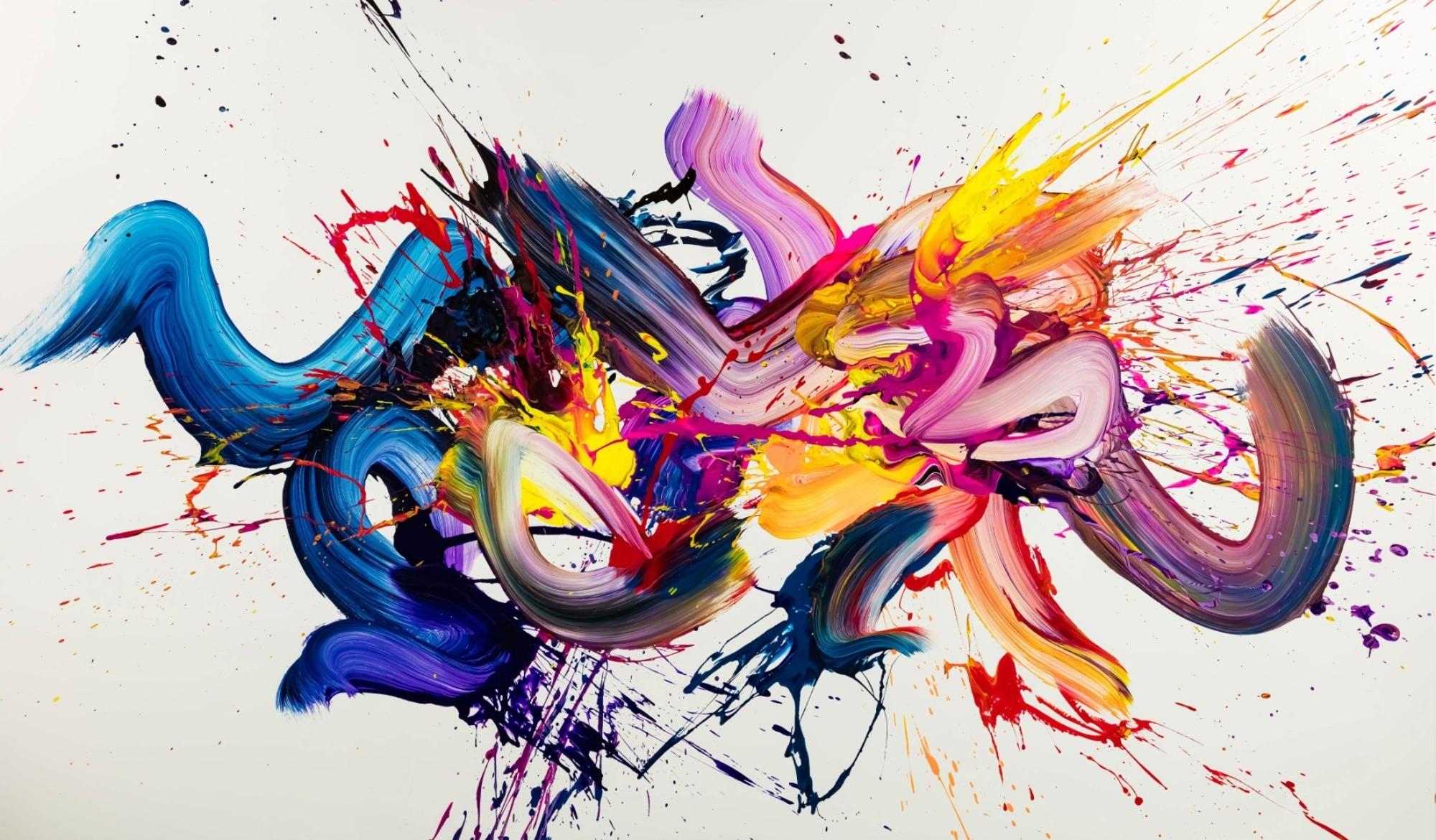 Gemälde Original abstrakt 130x220cm Action Painting Moderne Kunst handgemalt Mischtechnik weiß bunt blau hochwertig