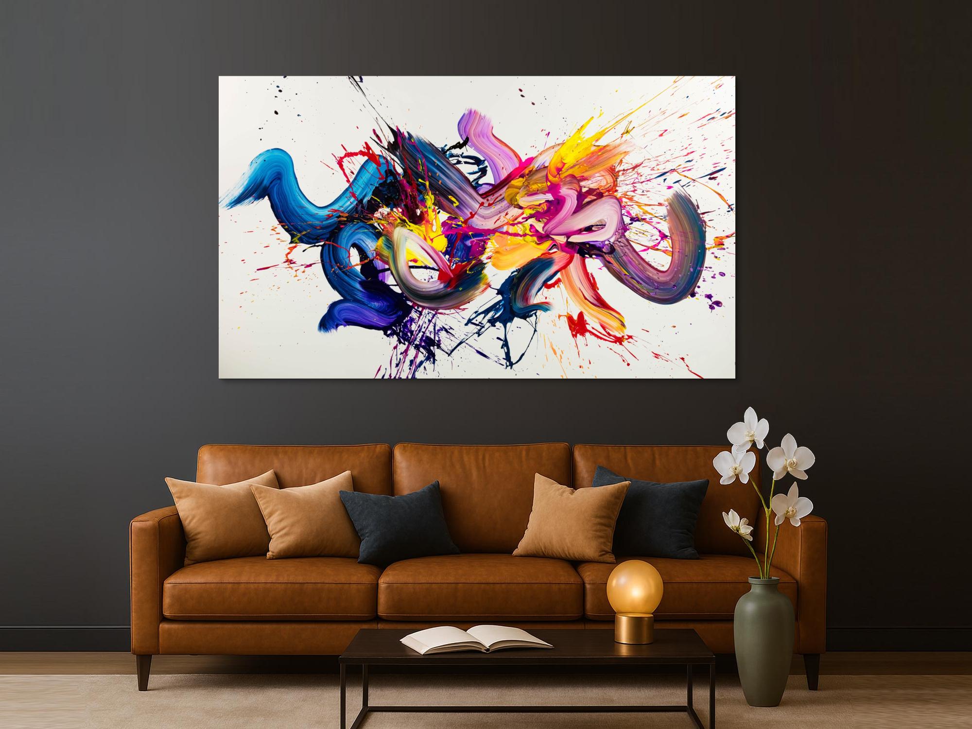 Gemälde Original abstrakt 130x220cm Action Painting Moderne Kunst handgemalt Mischtechnik weiß bunt blau hochwertig