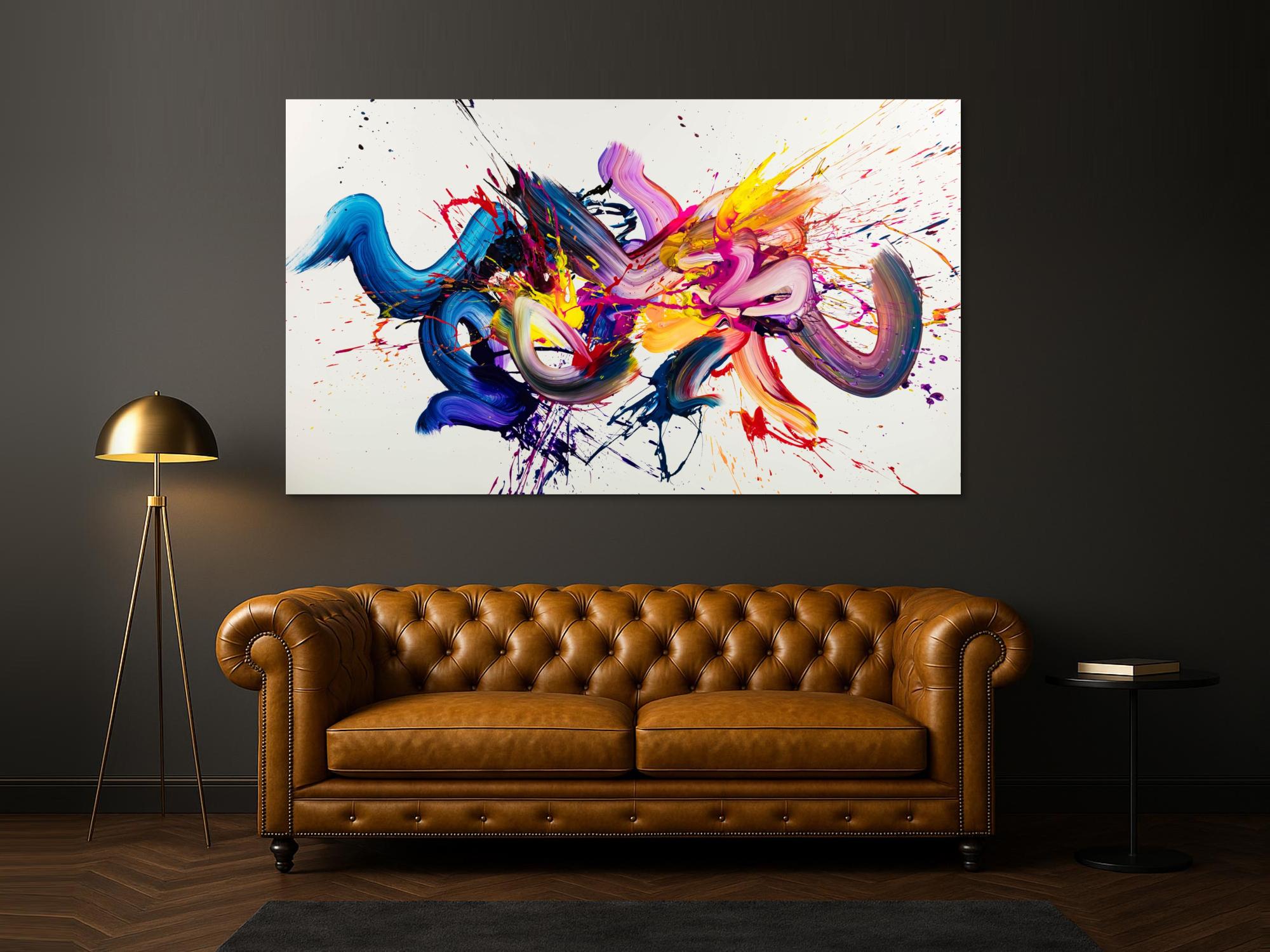 Gemälde Original abstrakt 130x220cm Action Painting Moderne Kunst handgemalt Mischtechnik weiß bunt blau hochwertig