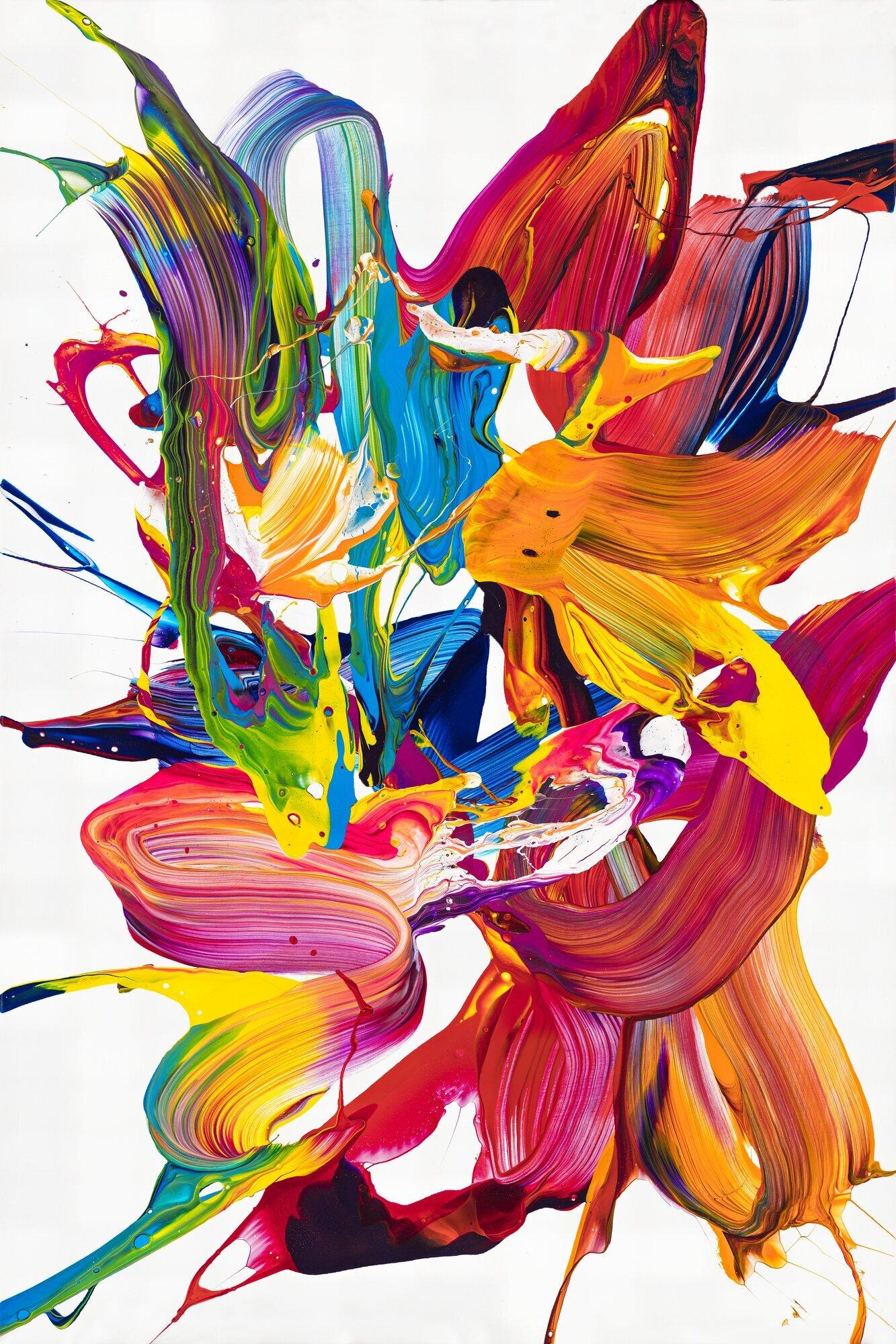 Original Gemälde abstrakt 120x80cm Action Painting Moderne Kunst handgemalt Mischtechnik bunt weiß rot einzigartig