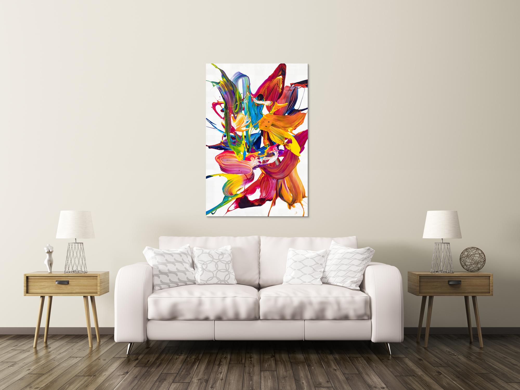 Original Gemälde abstrakt 120x80cm Action Painting Moderne Kunst handgemalt Mischtechnik bunt weiß rot einzigartig